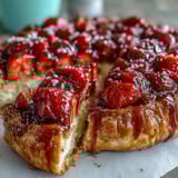 Rustic strawberry galette with almond frangipane in golden, flaky pastry crust.  