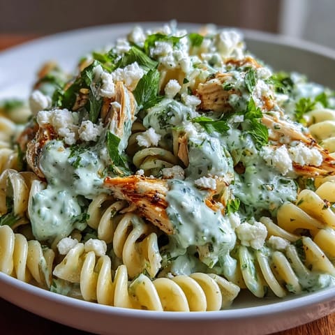 Serving suggestion for Cilantro Lime Chicken Pasta with crumbled cotija cheese and fresh lime wedges.