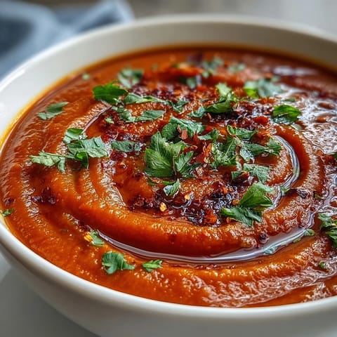 Warm Roasted Vegetable Soup served with a drizzle of olive oil, perfect for a comforting, healthy meal.