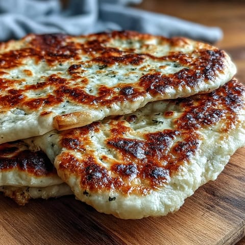 Freshly baked The Best Easy Garlic Naan Bread bubbling in a hot skillet with golden brown spots.