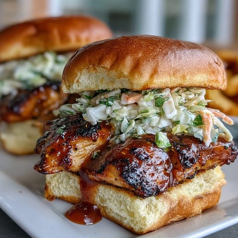 1. Juicy BBQ chicken sliders topped with crisp coleslaw on soft slider buns, perfect for 4th of July gatherings.