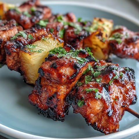 Juicy grilled chicken al pastor skewers with sweet pineapple, smoky and charred to perfection for a tropical twist on a classic favorite.