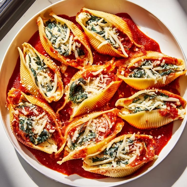 A close-up of hearty stuffed shells, bubbling mozzarella cheese, hot from the oven, Italian comfort food.