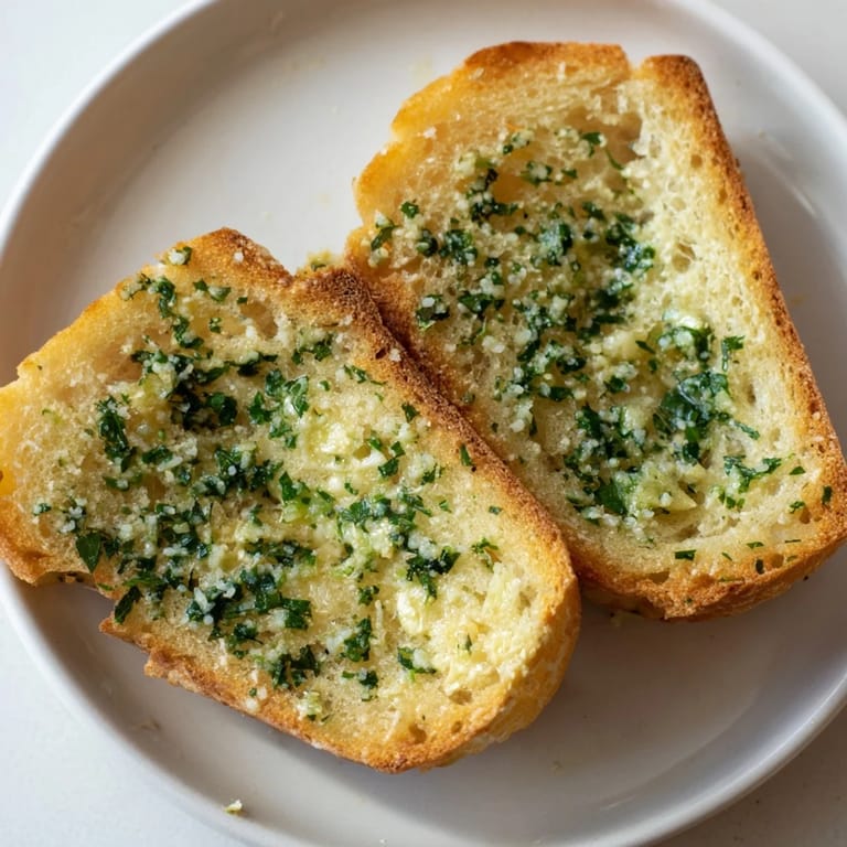 Close-up of golden, toasted Garlic Bread, the perfect side dish with enticing aromas and flavor.