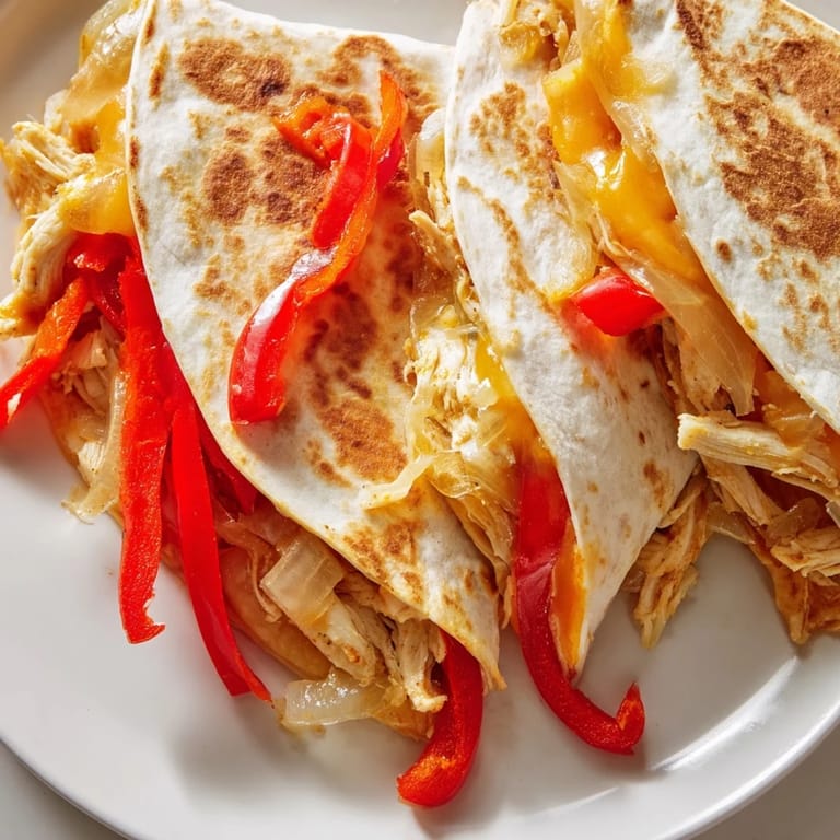 Crispy flour tortilla filled with savory Chicken Quesadilla, a delicious Mexican-inspired meal.
