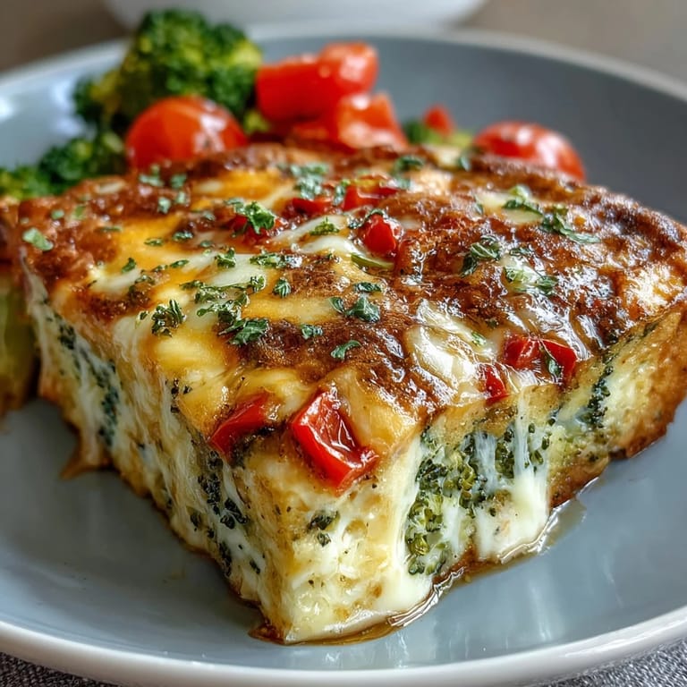Sliced Vegetable Frittata shows fluffy eggs, colorful zucchini, and tomatoes, garnished with fresh parsley for a healthy brunch.  