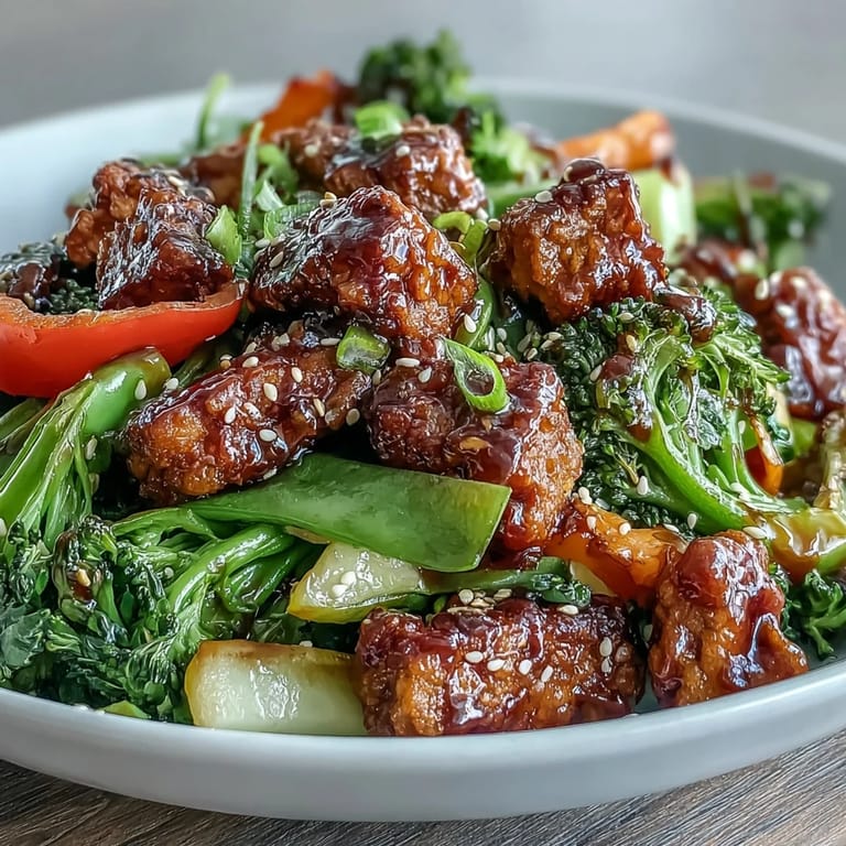 Colorful Vegetable Tempeh Stir-Fry, a healthy plant-based weeknight dinner.