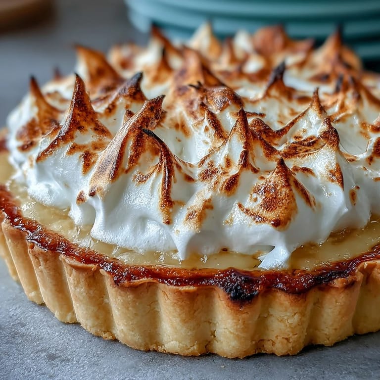 Close-up of Lemon Meringue Pie revealing pillowy meringue and tangy lemon filling, a classic American dessert perfect for gatherings.