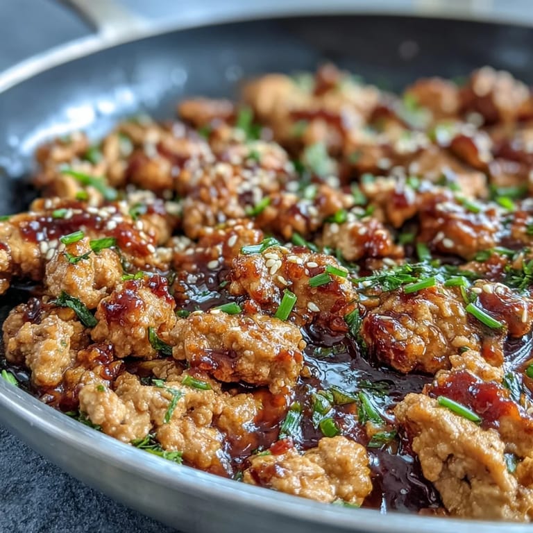 A close-up of aromatic Korean-Style Ground Turkey with sautéed garlic and ginger, ready to be served over fluffy steamed rice.