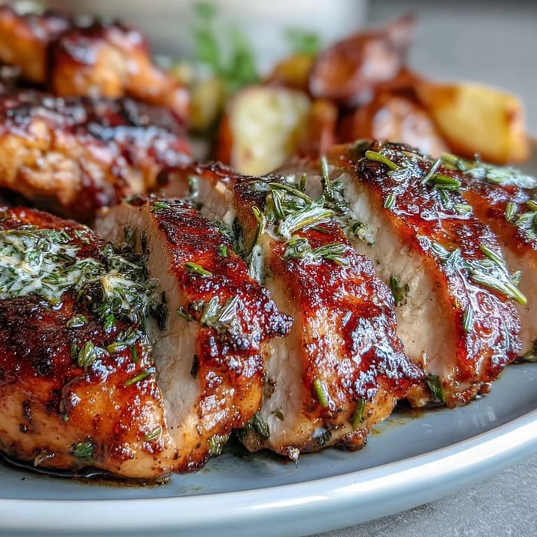 Wholesome roasted vegetable and quinoa bowl featuring tender paprika herb chicken, fresh parsley, and lemon wedges for brightness.