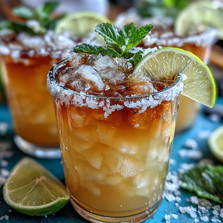 Citrusy Cinco de Mayo margarita mocktail in chilled glasses with salted rim, garnished with lime and mint for a festive, alcohol-free drink.