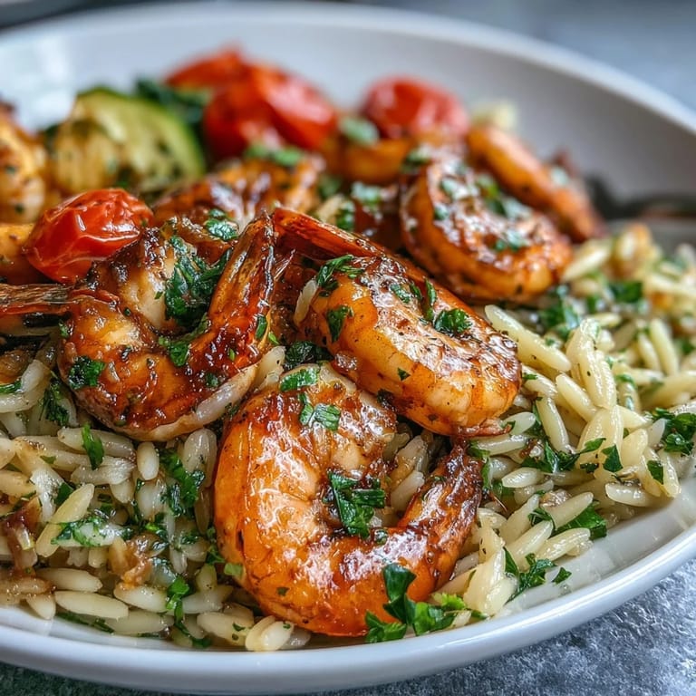 Creamy lemon butter shrimp and orzo pasta with fresh parsley, served hot from the skillet for a bright, Mediterranean-inspired dinner.