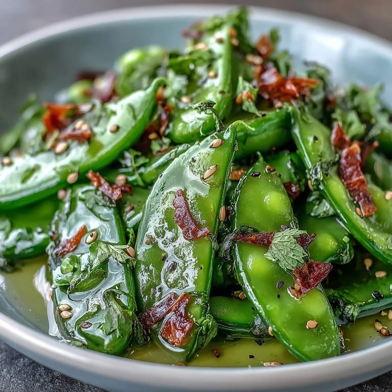 Fresh snap peas, sliced radishes, and parsley in a creamy lemon-tahini dressing, topped with toasted sesame seeds for crunch.
