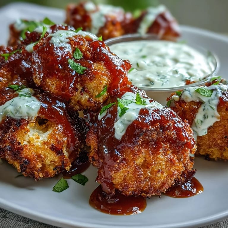 Oven-baked vegan BBQ cauliflower wings golden brown, ready for dipping.