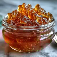 A jar of golden dandelion jelly with a soft floral aroma and delicate texture.